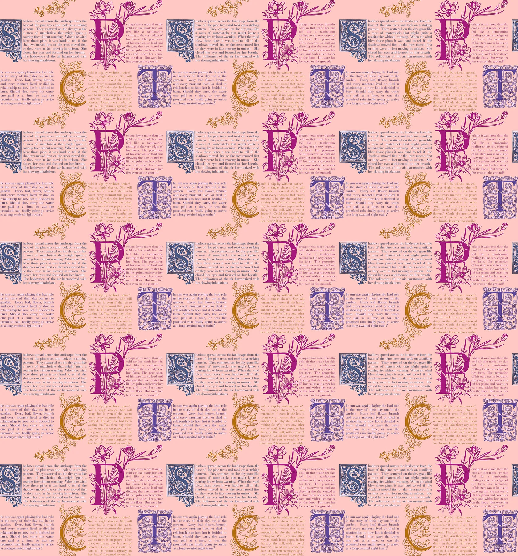 Fabric Northcott Anna Maria Blush Prose Allegory by the Quarter Yard AMT148-20L