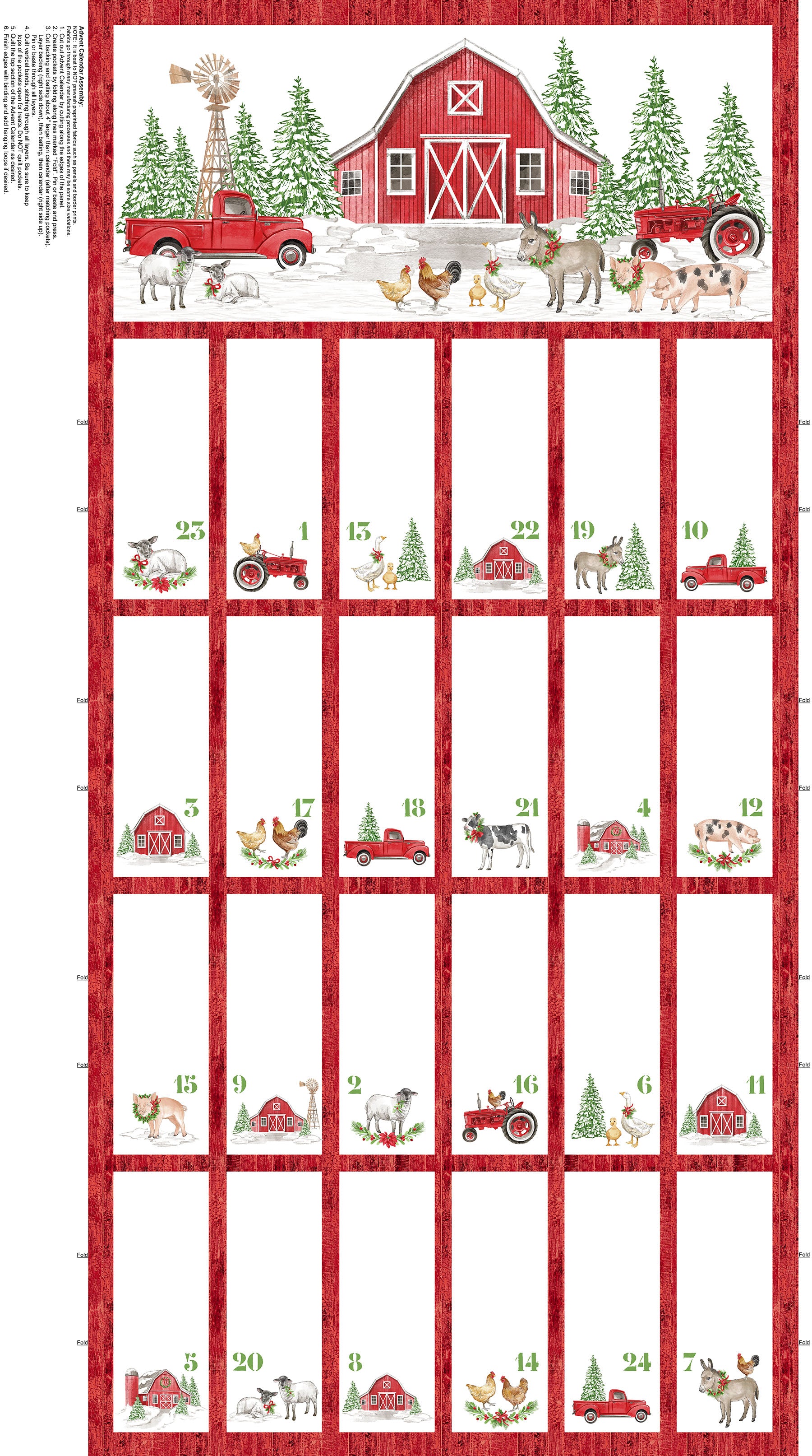 Fabric Northcott Barnyard Christmas Advent Panel 28809-24