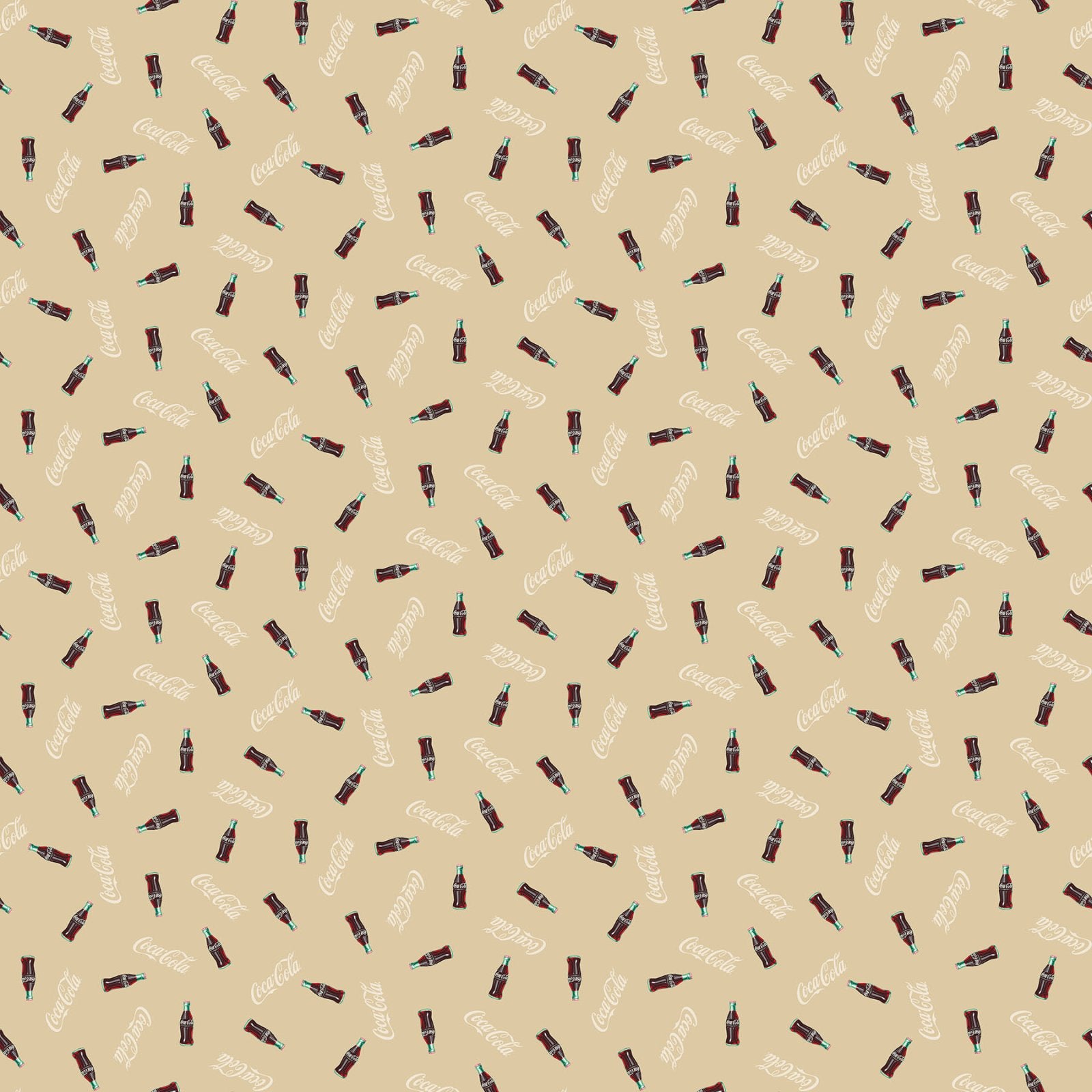 Fabric Northcott Beige Bottle Toss Coca Cola by the Quarter Yard CC1008-32