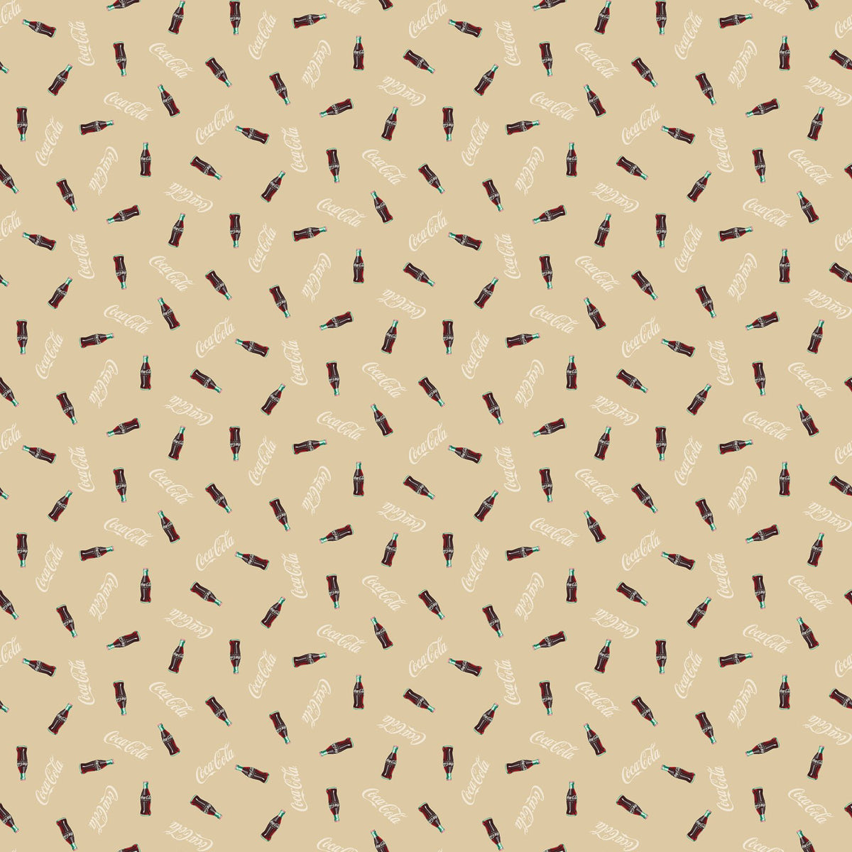 Fabric Northcott Beige Bottle Toss Coca Cola by the Quarter Yard CC100 ...