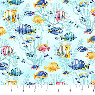 Fabric Northcott Blue Fish Coastal Breeze by the Quarter Yard DP28562-62
