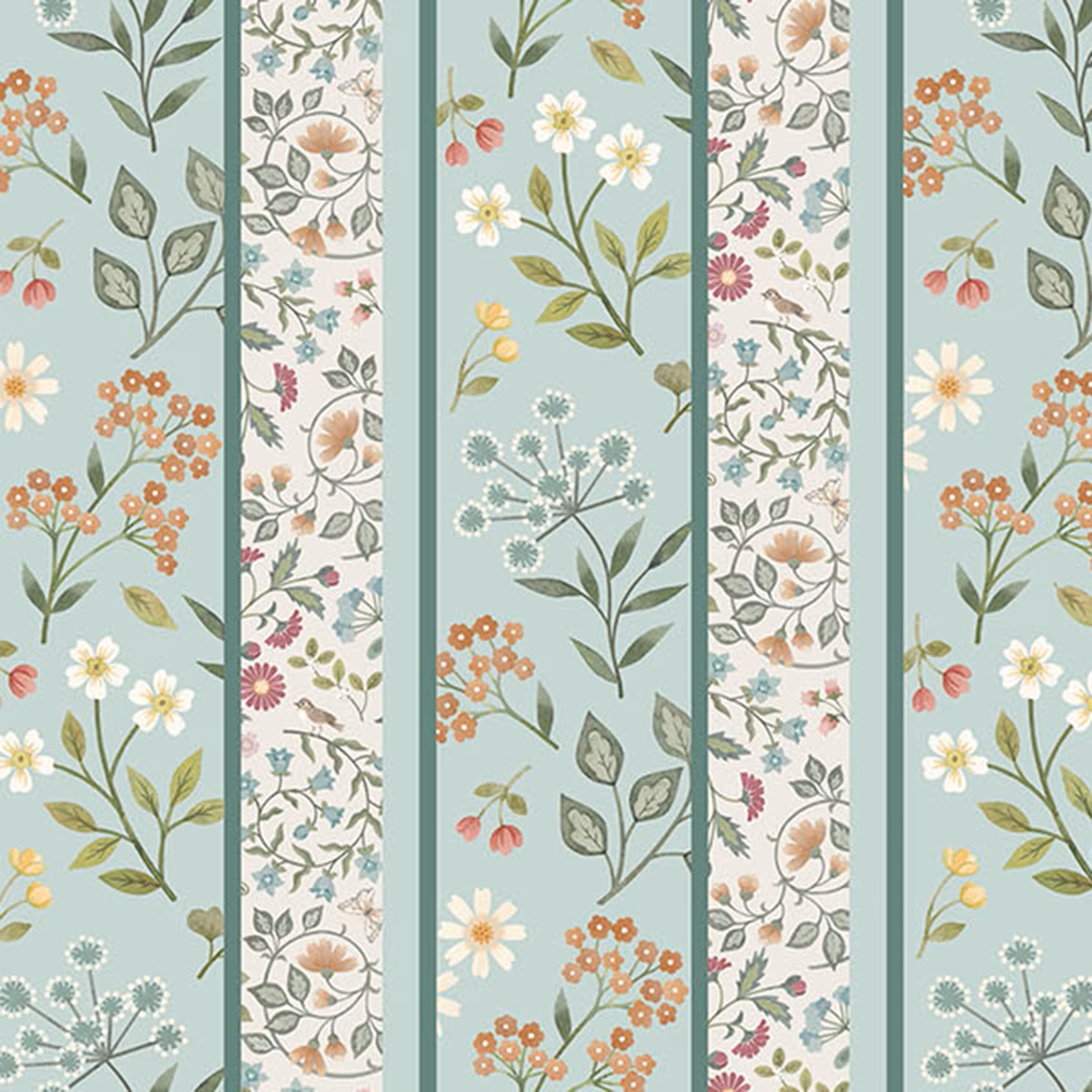 Fabric Northcott Blue Floral Stripe Woodland Heart by the Quarter Yard DP28726-42