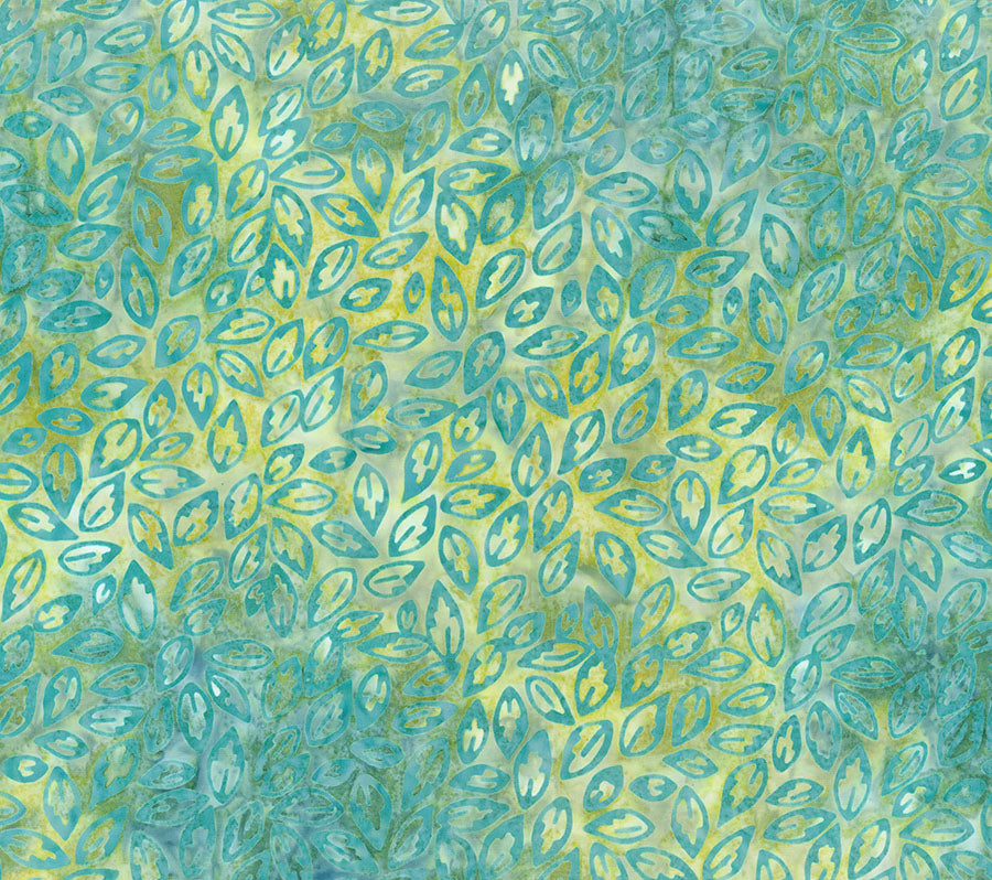 Fabric Northcott Blue Green Leaves Blossom Banyan Batiks by the Quarter Yard 83492-41
