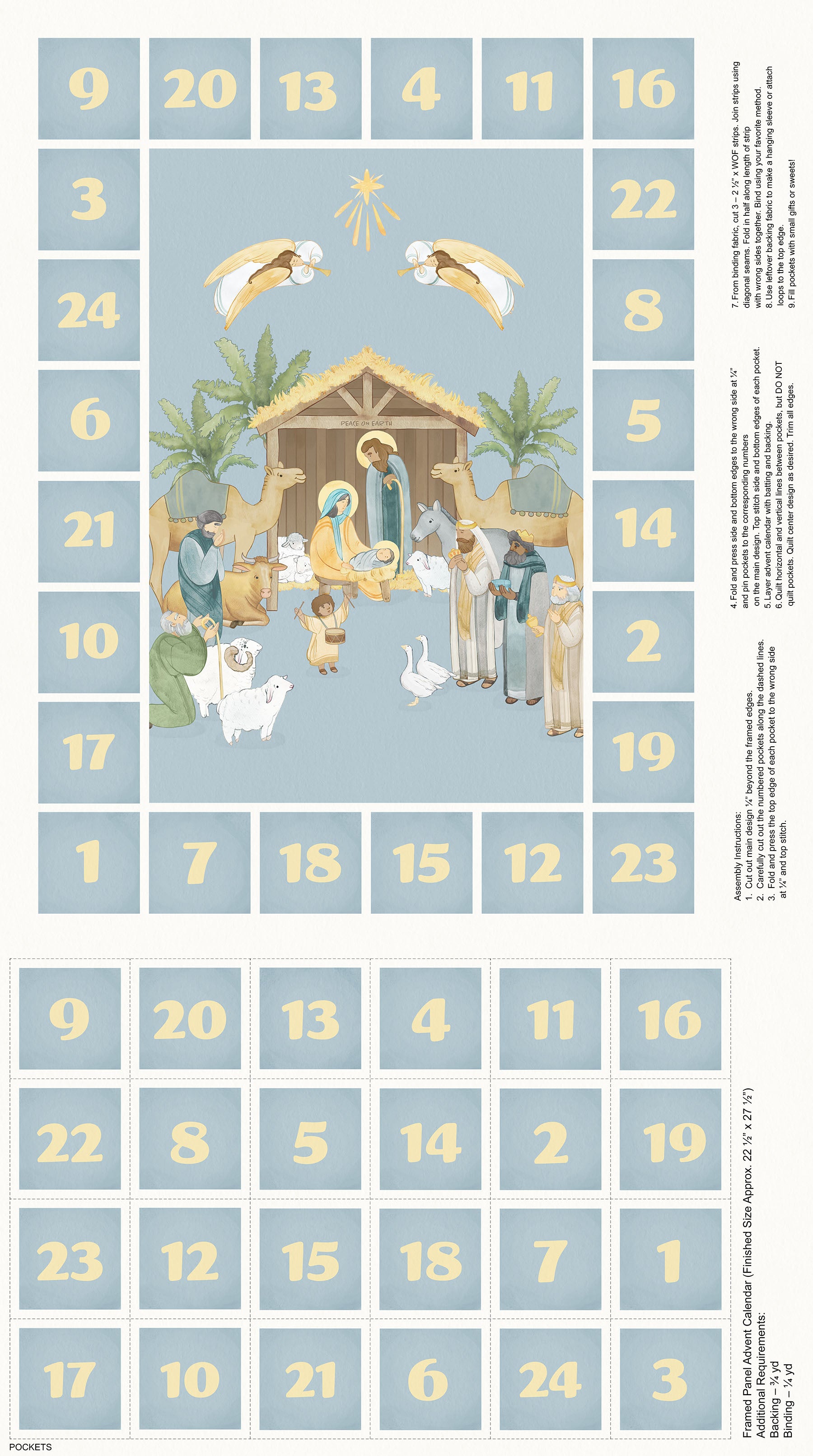Fabric Northcott Blue Nativity Advent Calendar Panel DP28991-42