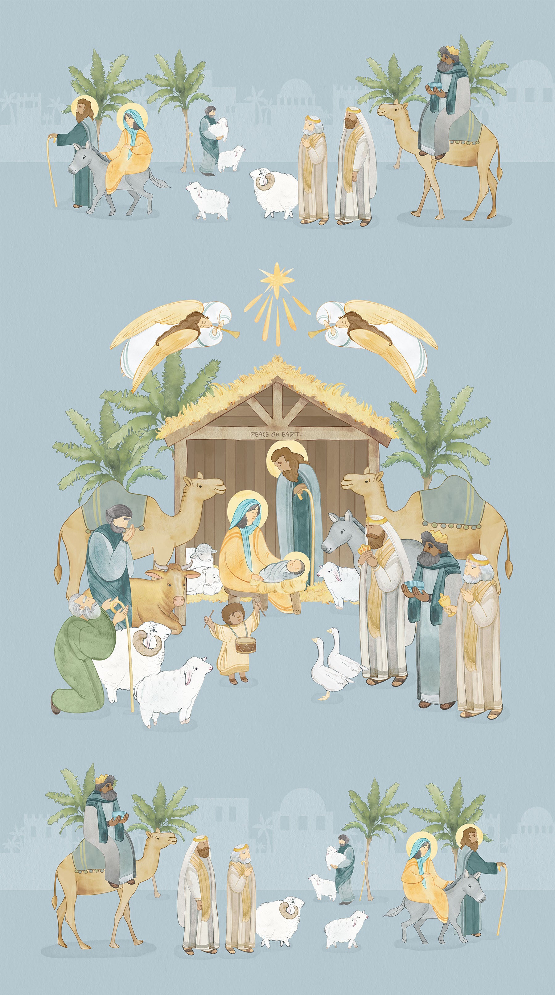 Fabric Northcott Blue Nativity Panel DP28990-42