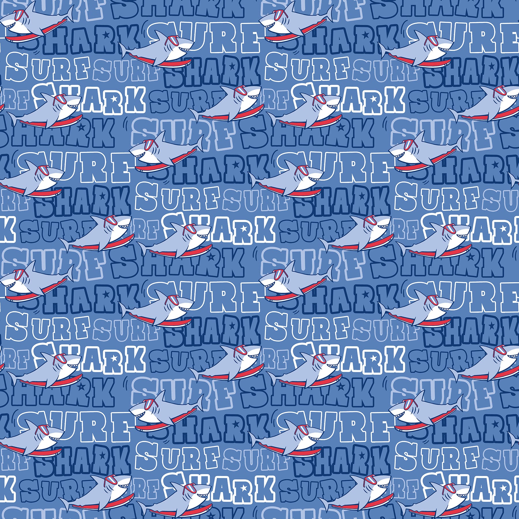 Fabric Northcott Blue Shark Surf Shark Attack by the Quarter Yard 28859-44