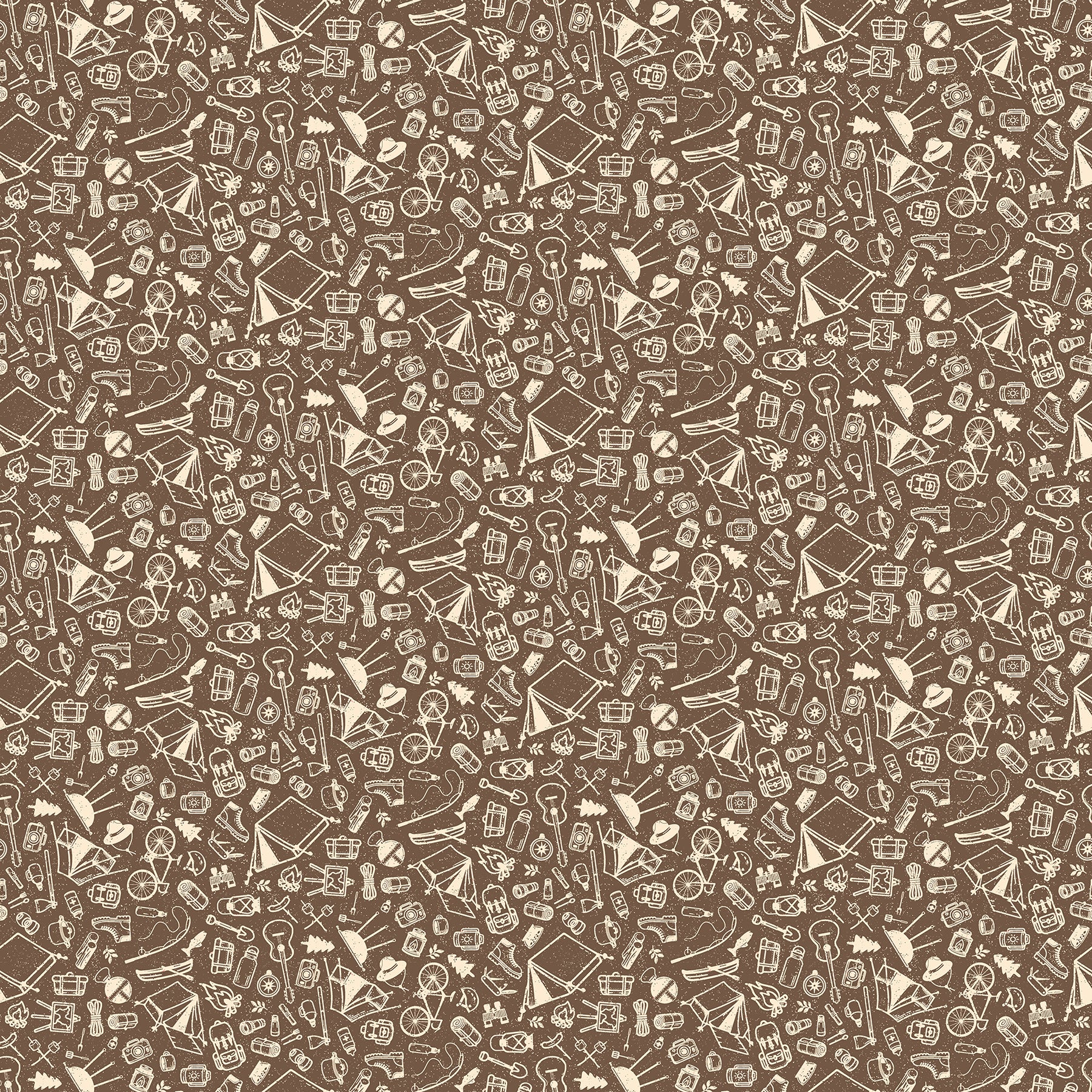 Fabric Northcott Brown Camping Sketches Camping Therapy by the Quarter Yard 10630-35