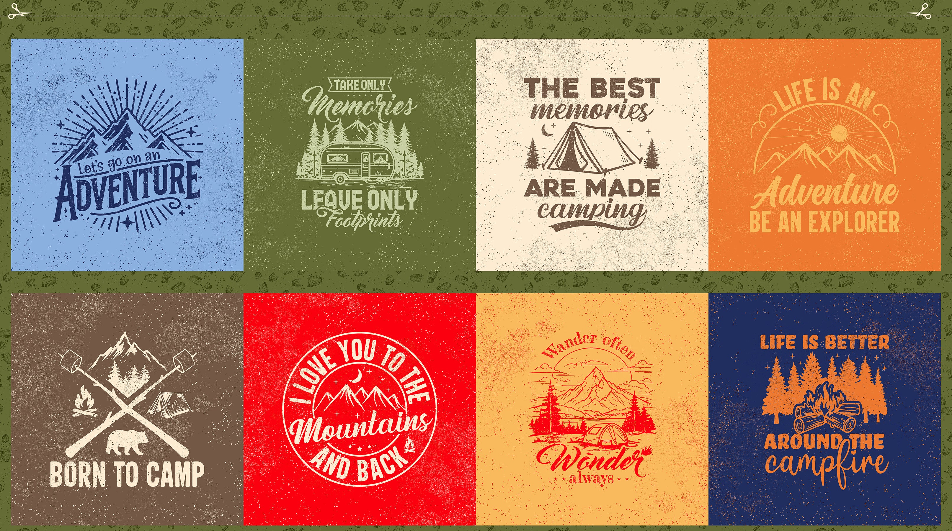 Fabric Northcott Camping Therapy Blocks Panel 10635-73