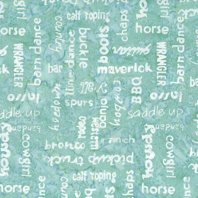 Fabric Northcott Caribbean Words Saddle Up Banyan Batiks by the Quarter Yard 83723-61