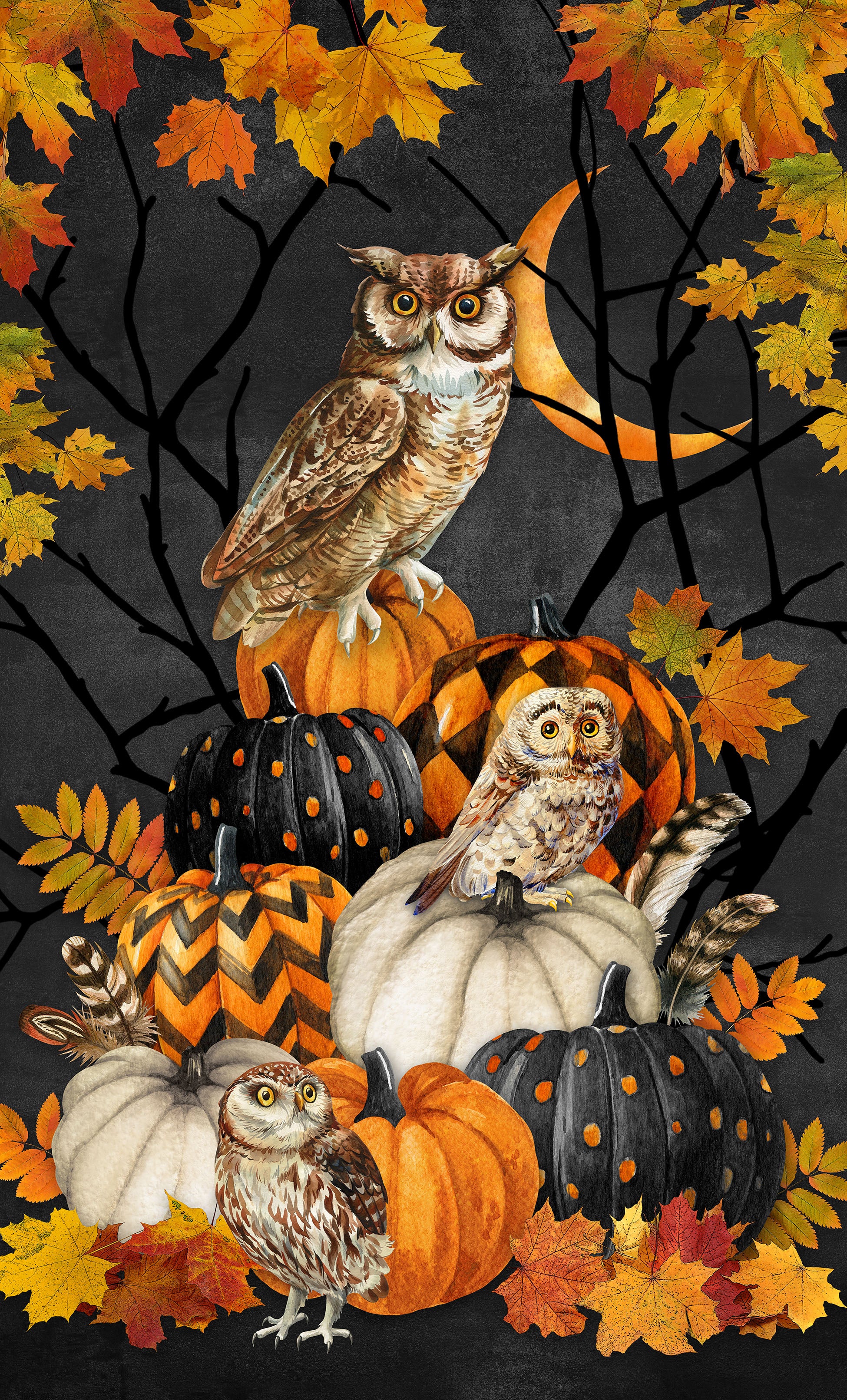 Fabric Northcott Charcoal Night Owl Quilting Panel DP28842-96