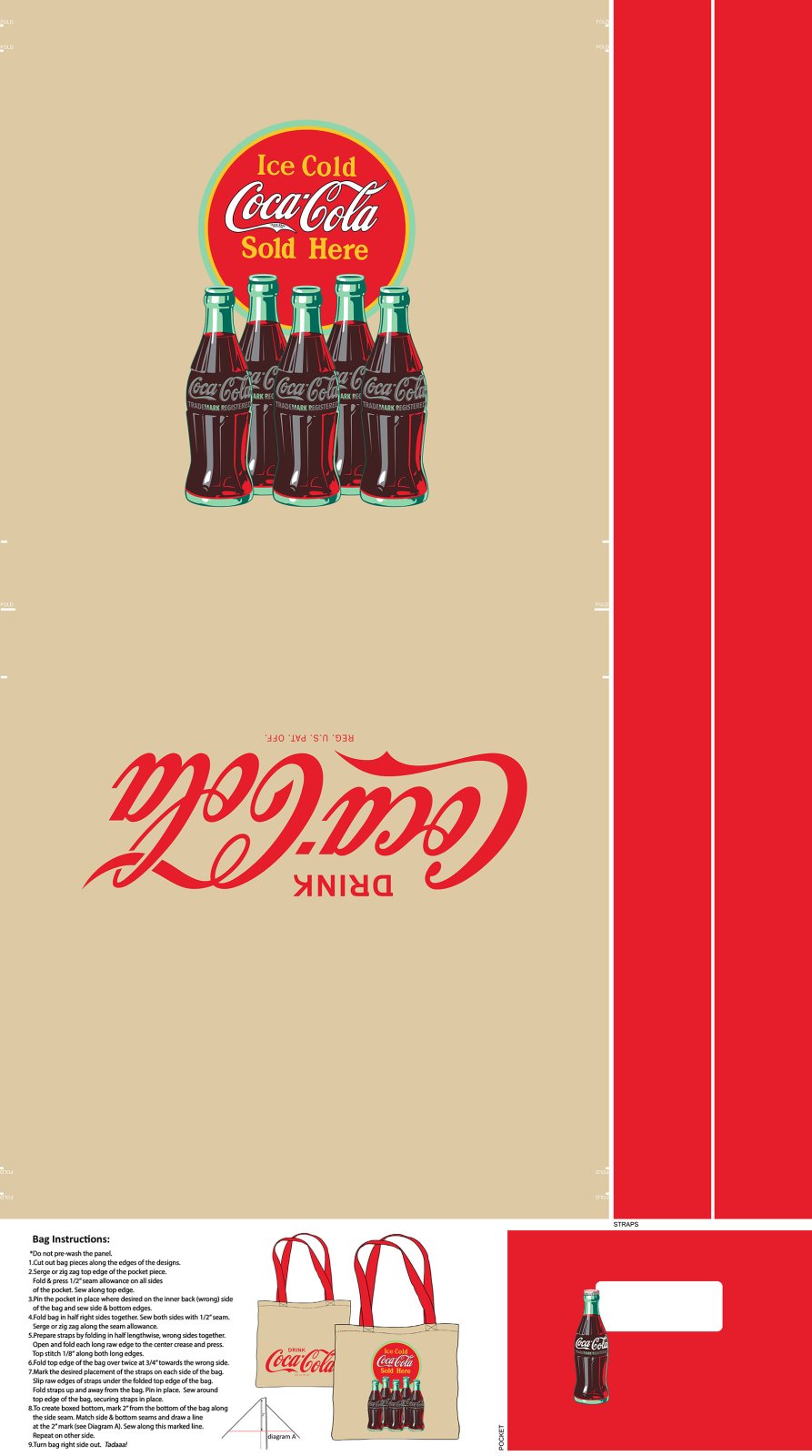 Fabric Northcott Coca Cola 24x43" Canvas Bag Panel CC1000-32