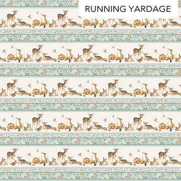 Fabric Northcott Cream Animal Border Stripe Running Yardage Woodland Heart by the Quarter Yard DP28721-42