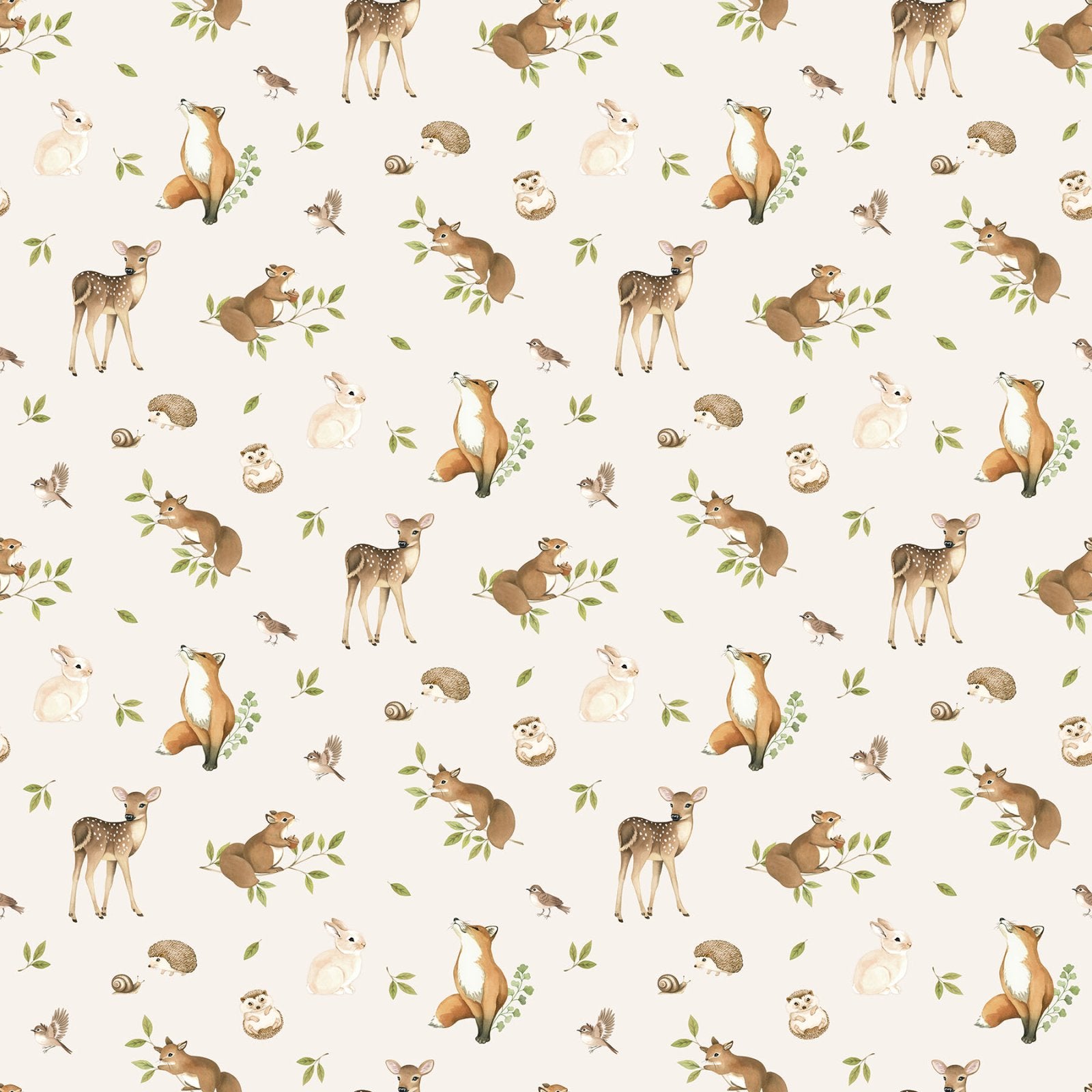 Fabric Northcott Cream Animals Woodland Heart by the Quarter Yard DP28722-11