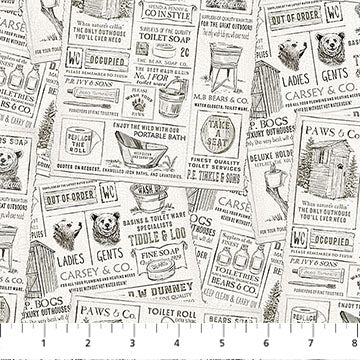Fabric Northcott Cream Bear News Bear Necessities by the Quarter Yard 28624-11