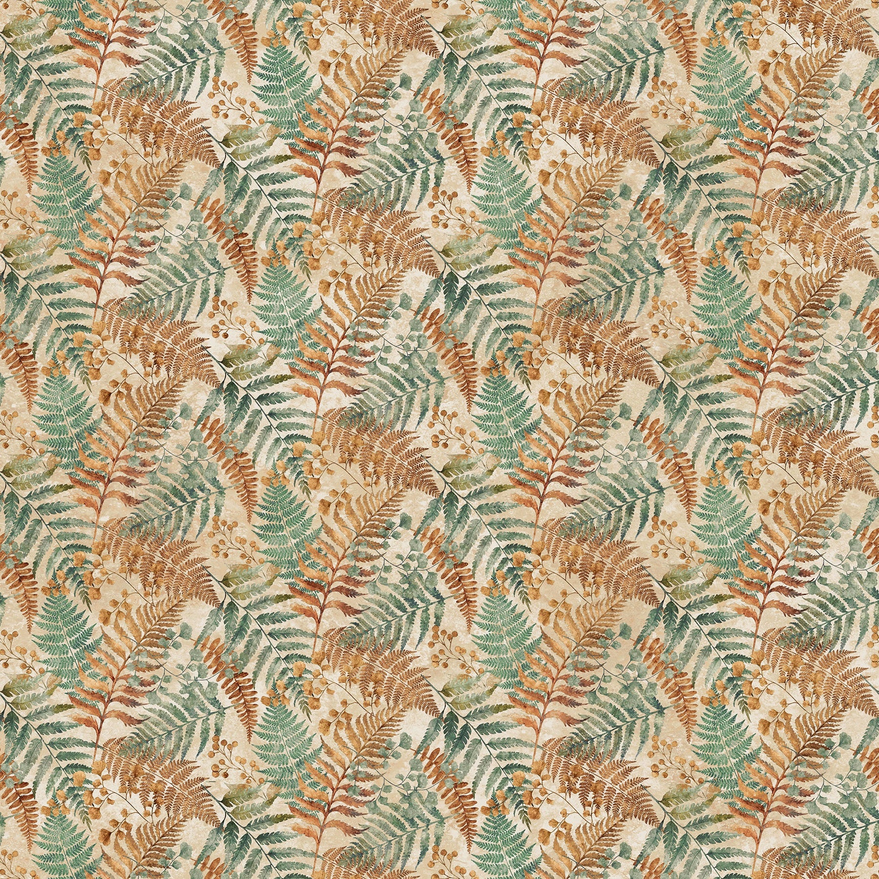 Fabric Northcott Cream Ferns Rooted Stonehenge by the Quarter Yard DP28766-12