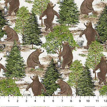 Fabric Northcott Cream Forest Bears Bear Necessities by the Quarter Yard 28622-11