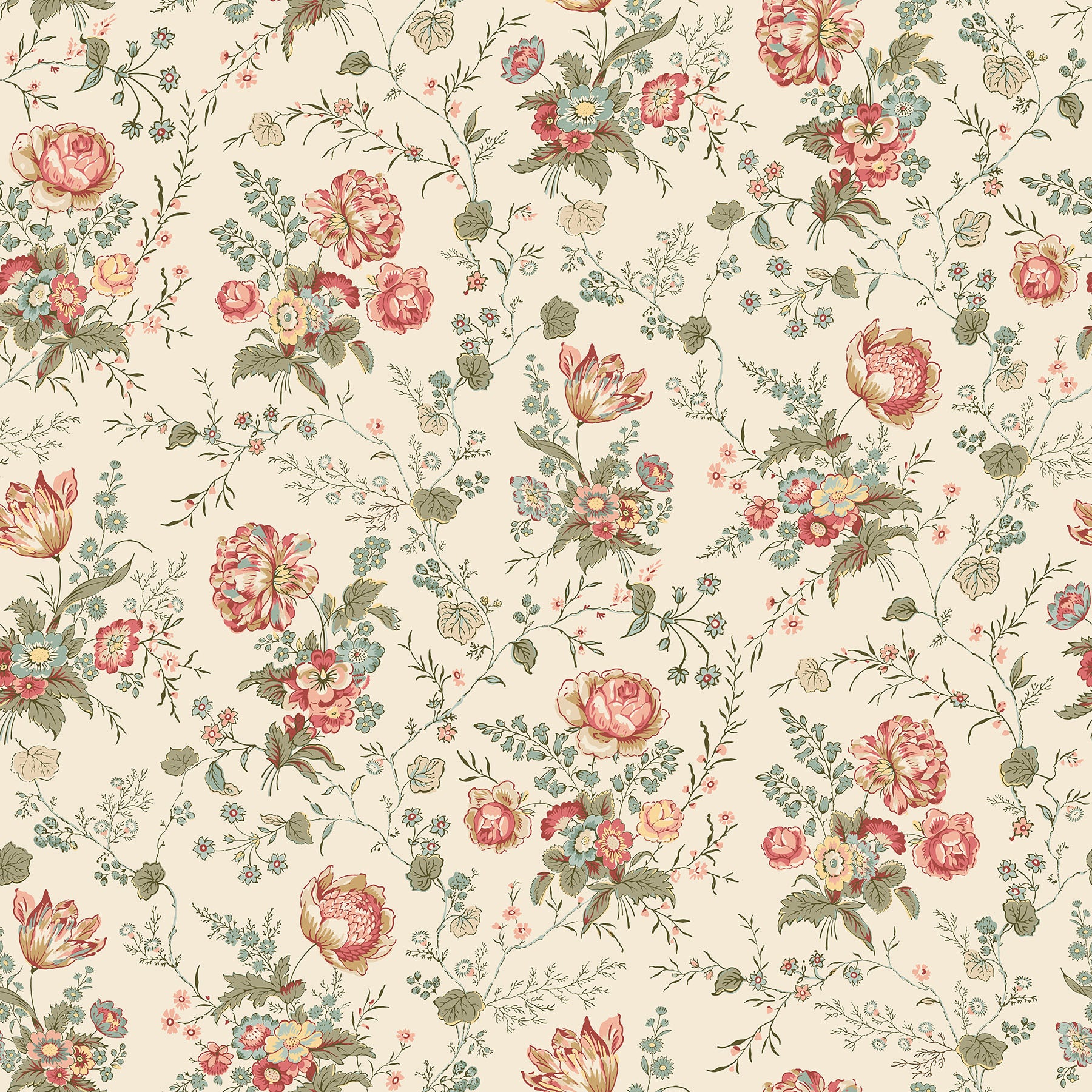 Fabric Northcott Cream Large Floral Trail Manoir Antiques Road Show by the Quarter Yard 28965-11