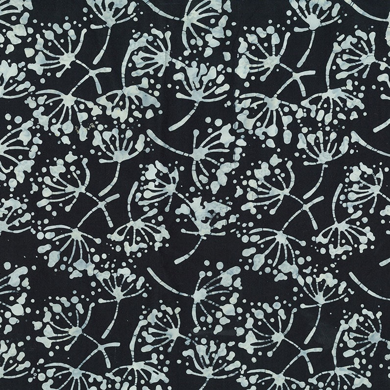 Pattern of white floral shapes on a black background
