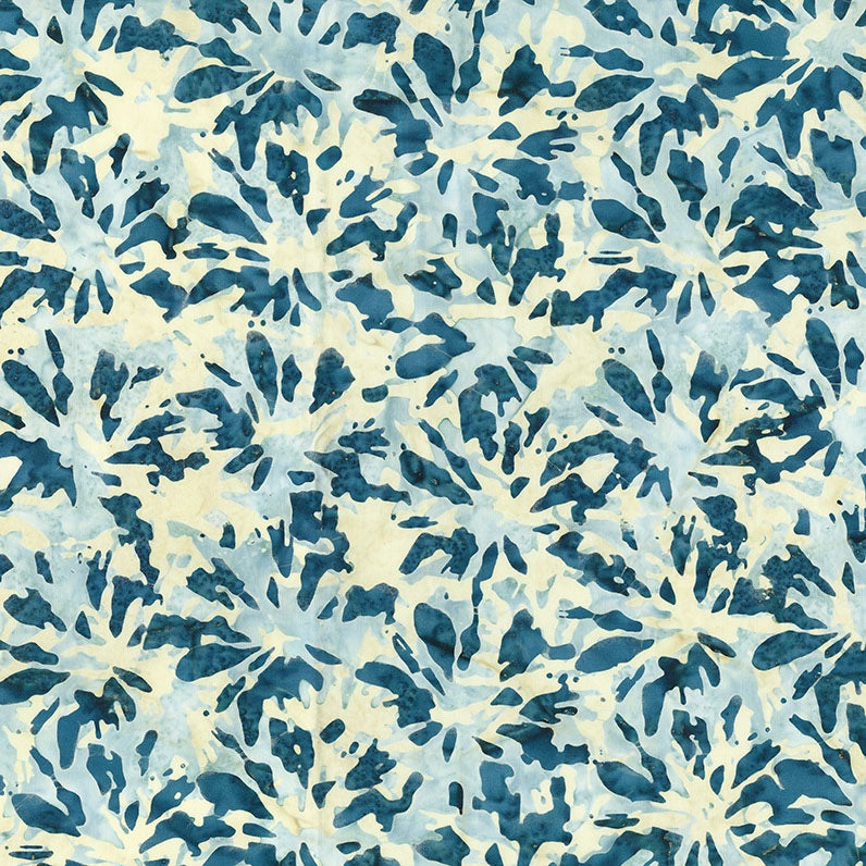 Patterned fabric with blue and beige design