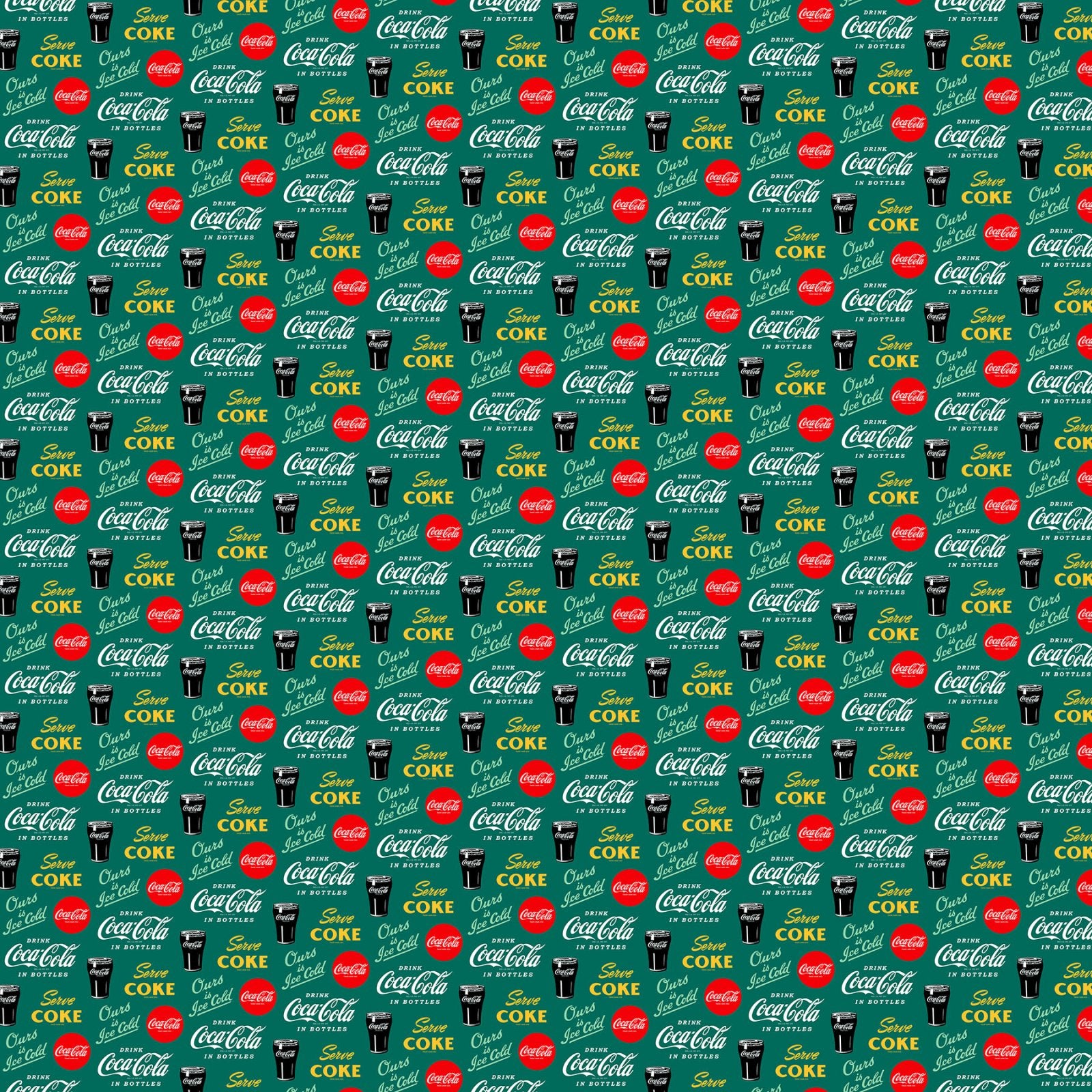 Fabric Northcott Green Coke Sayings Coca Cola by the Quarter Yard CC1006-68