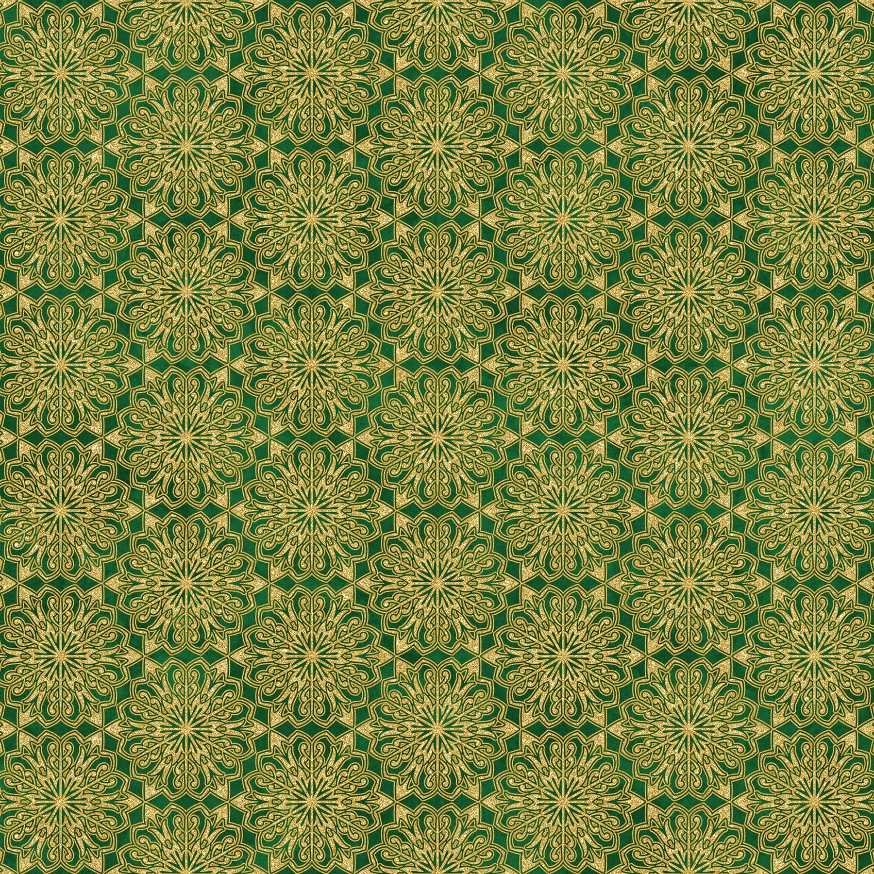 Fabric Northcott Green Medallions O' Christmas Tree Shimmer by the Quarter Yard 28959M-74