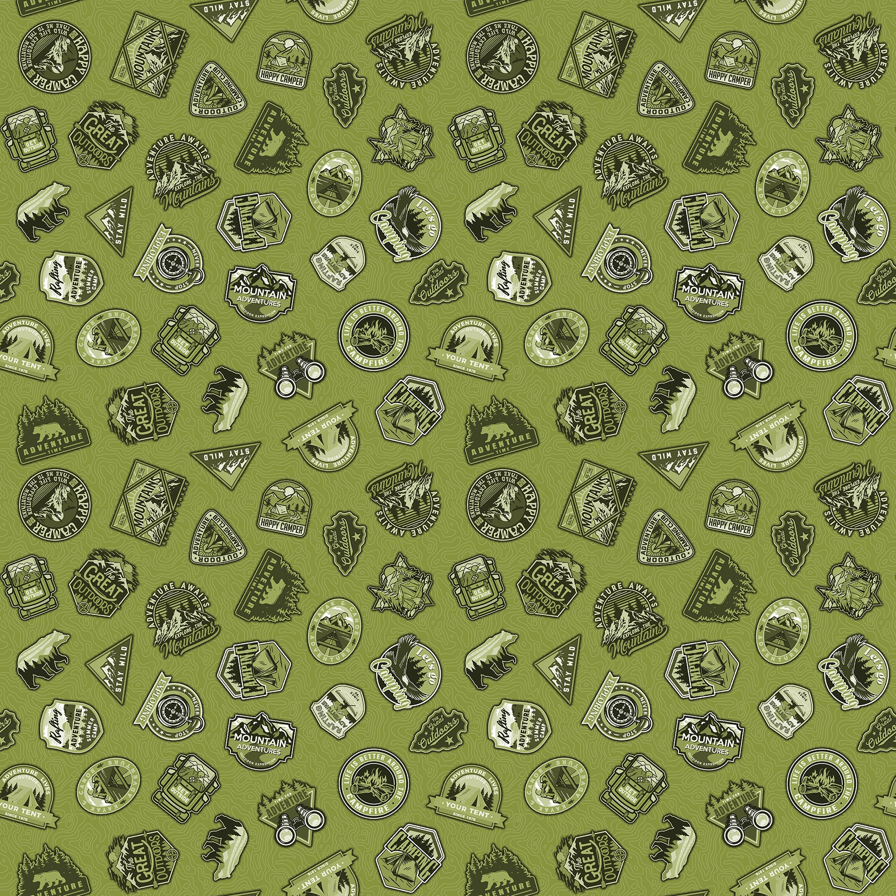 Fabric Northcott Green Monochromatic Patches Camping Therapy by the Quarter Yard 10627-71