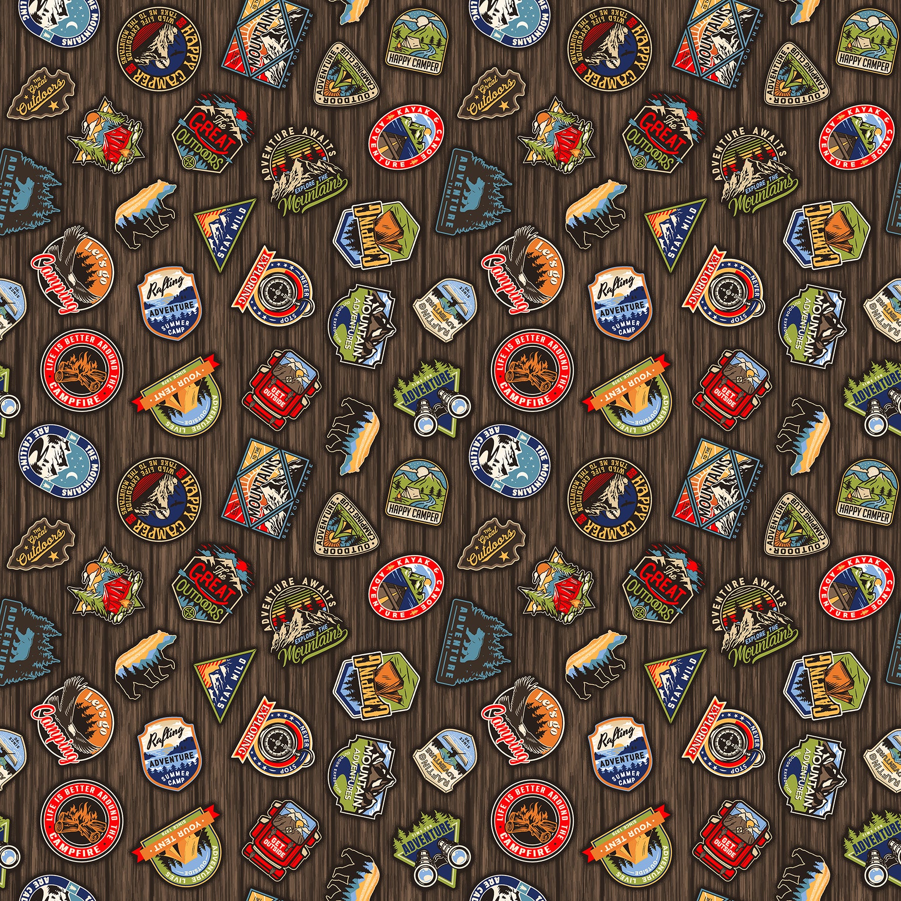 Fabric Northcott Multi Plethora of Patches Camping Therapy by the Quarter Yard 10625-35