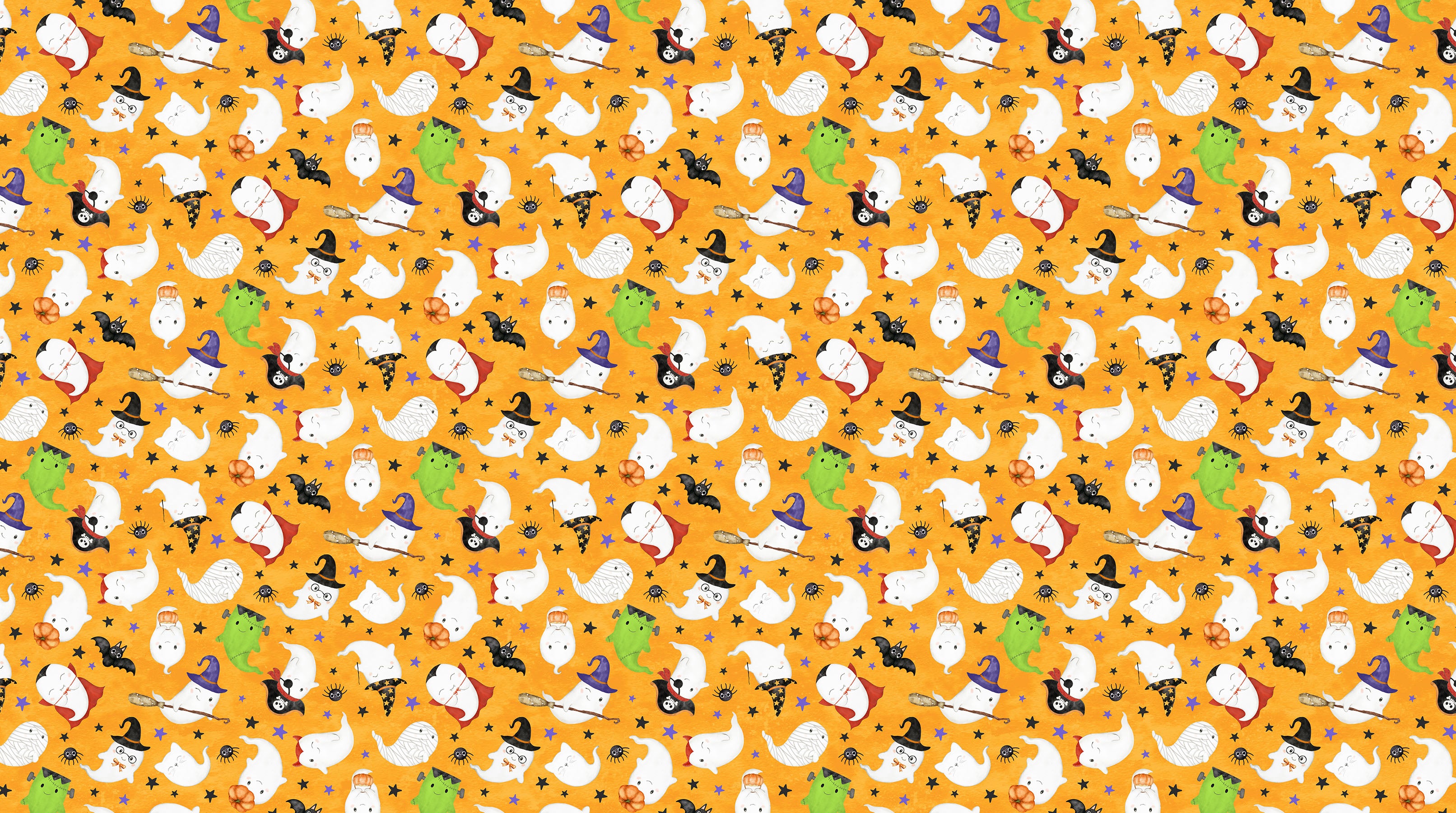 Fabric Northcott Orange Ghost Costumes Ghost Town by the Quarter Yard DP28936-65