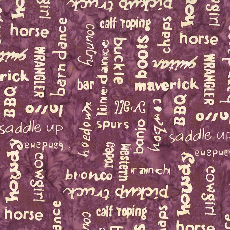 Fabric Northcott Raspberry Words Saddle Up Banyan Batiks by the Quarter Yard 83723-23