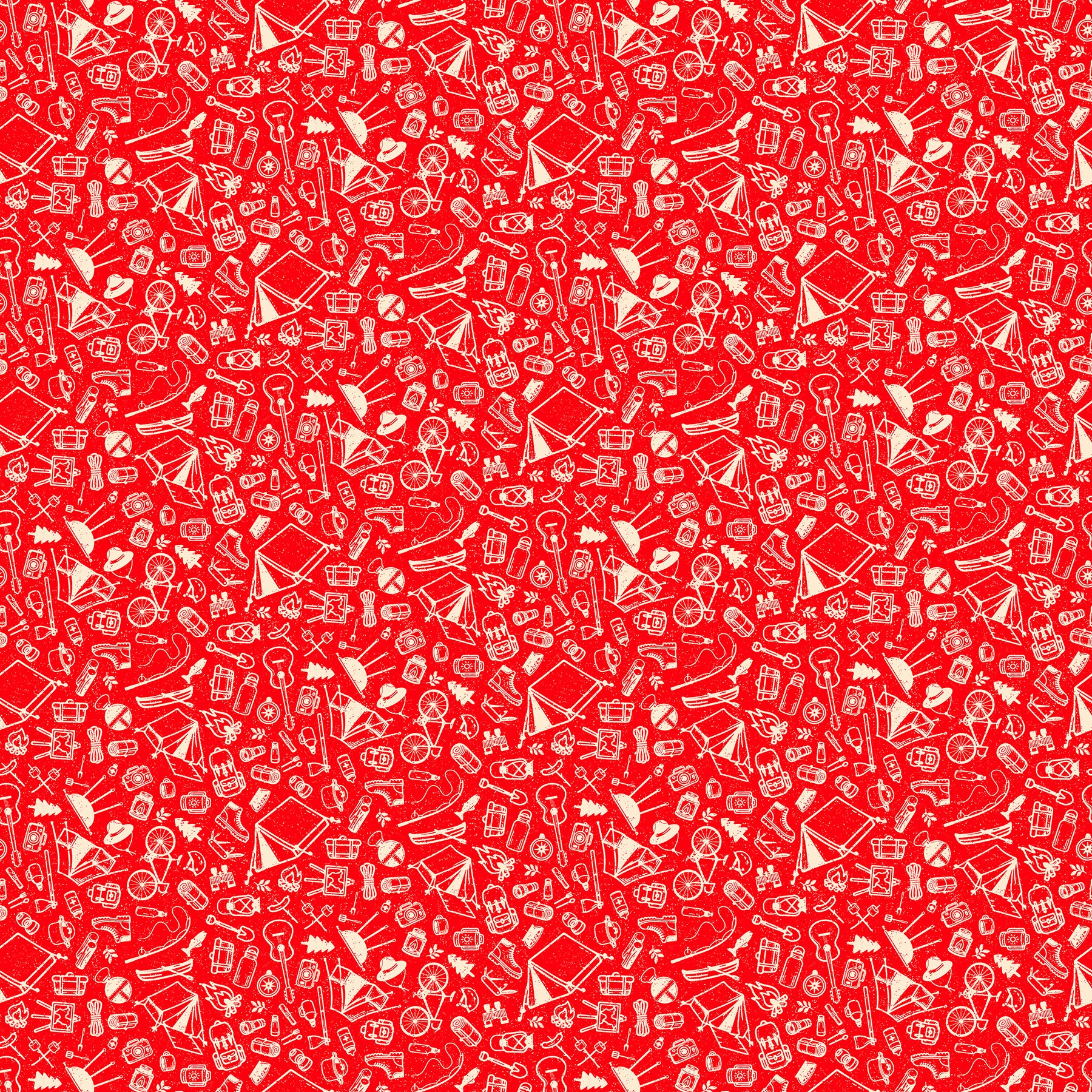 Fabric Northcott Red Camping Sketches Camping Therapy by the Quarter Yard 10630-24