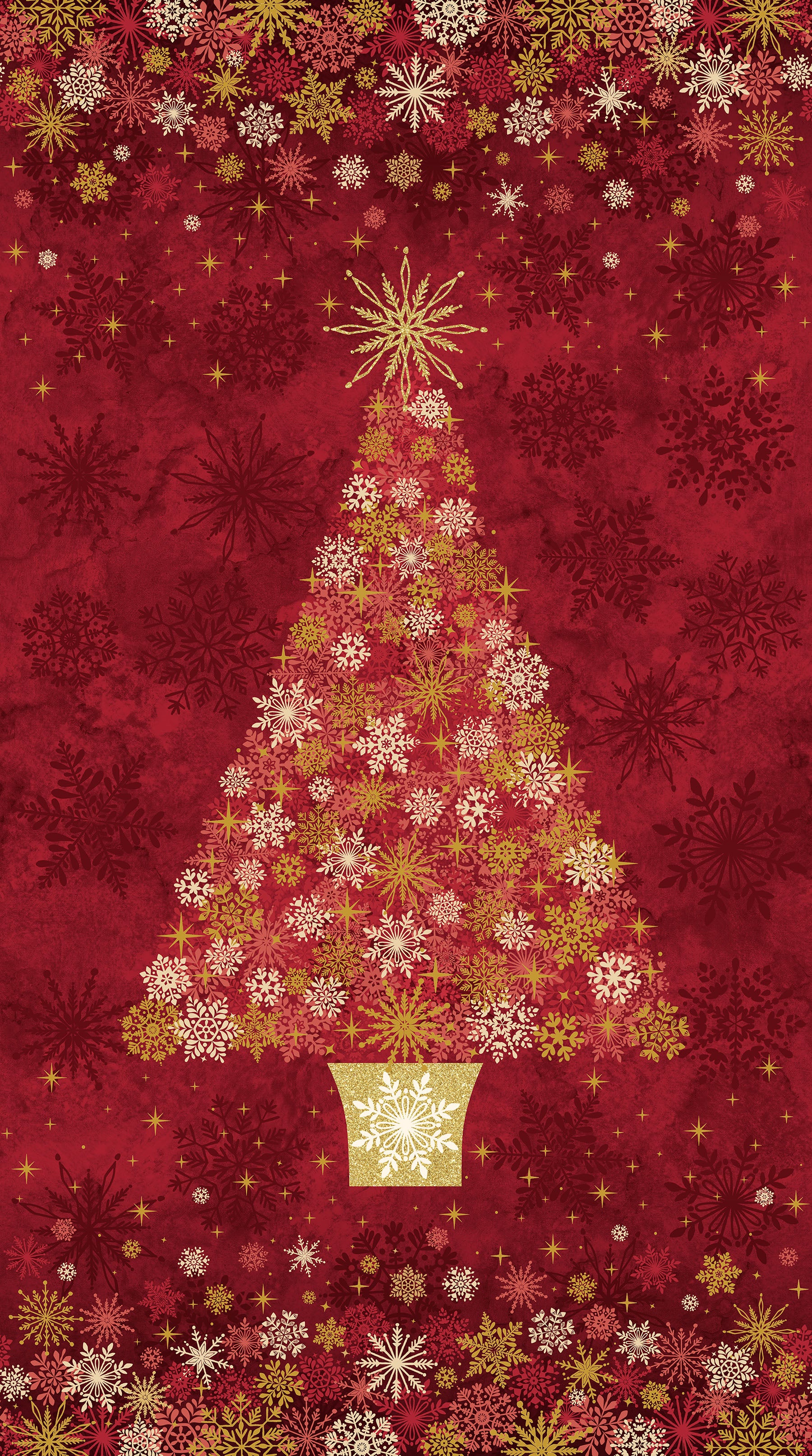 Fabric Northcott Red O' Christmas Tree Shimmer Panel 28955M-24
