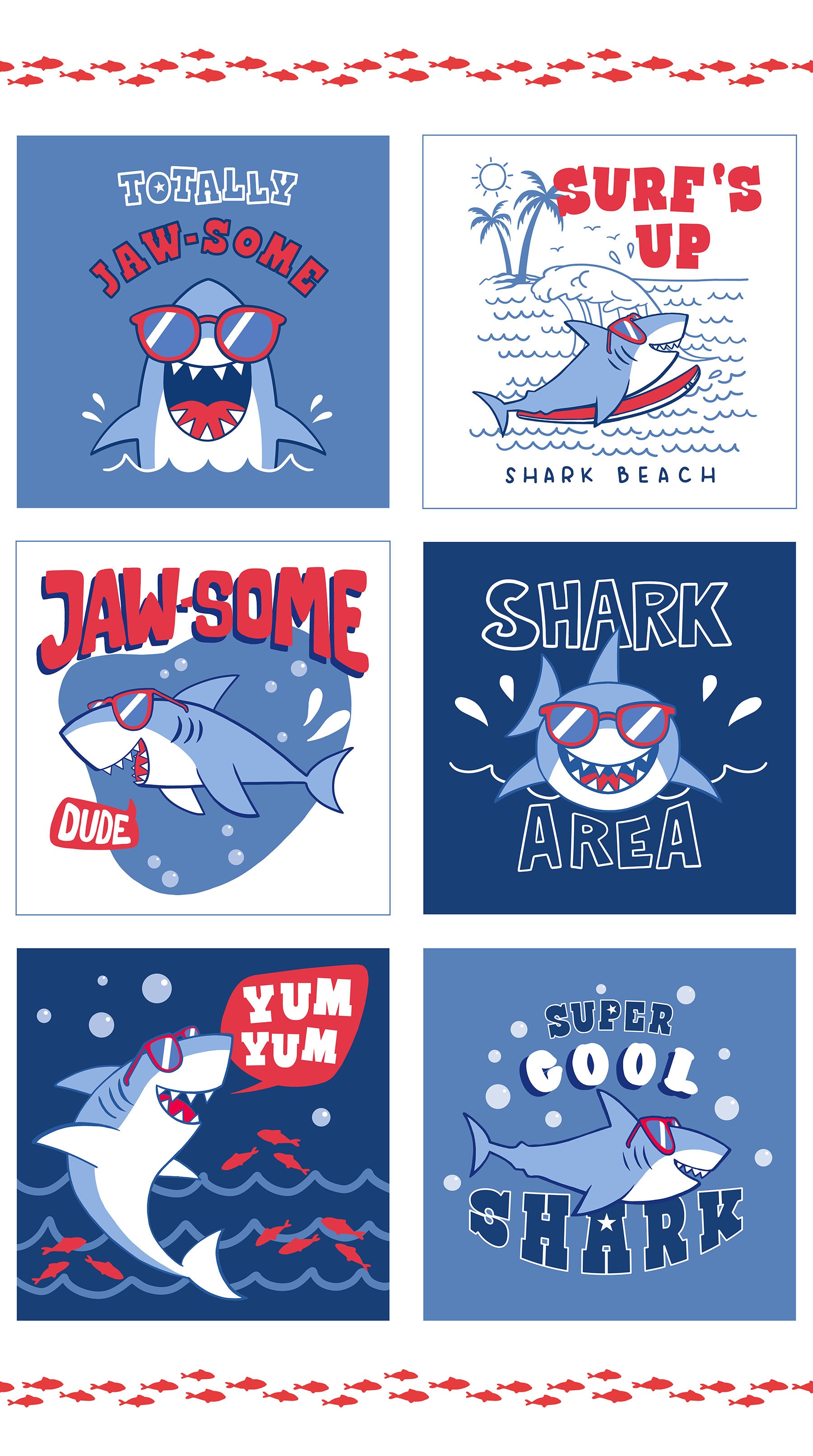 Fabric Northcott Shark Attack Block Panel 28855-10