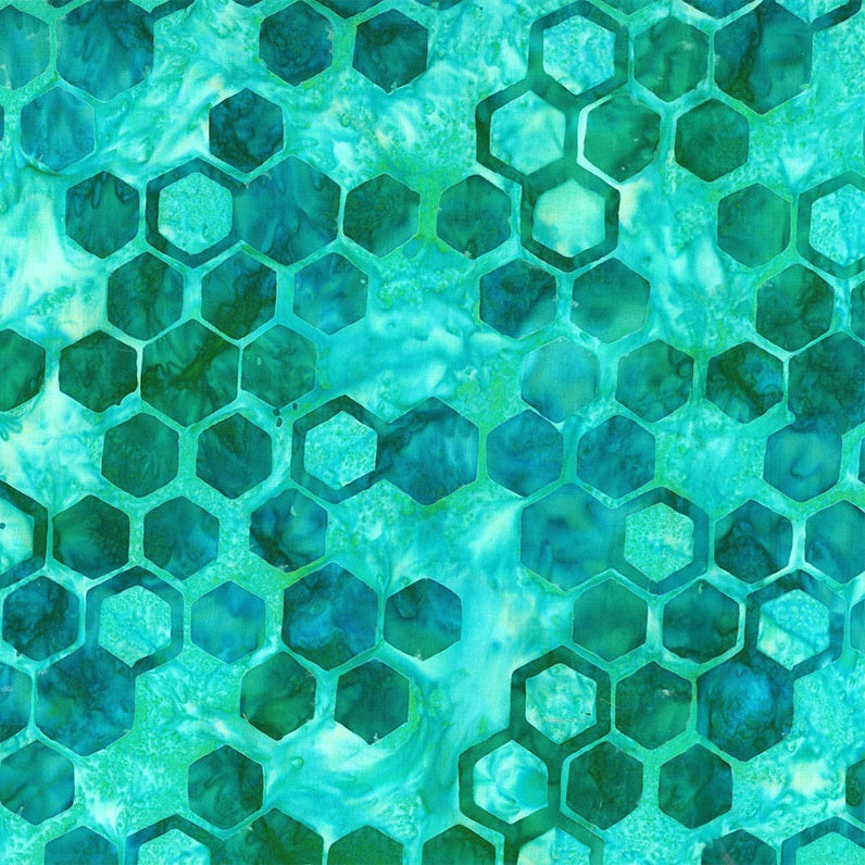 Fabric Northcott Teal Hexies Abstraction Banyan Batiks by the Quarter Yard 83813-63