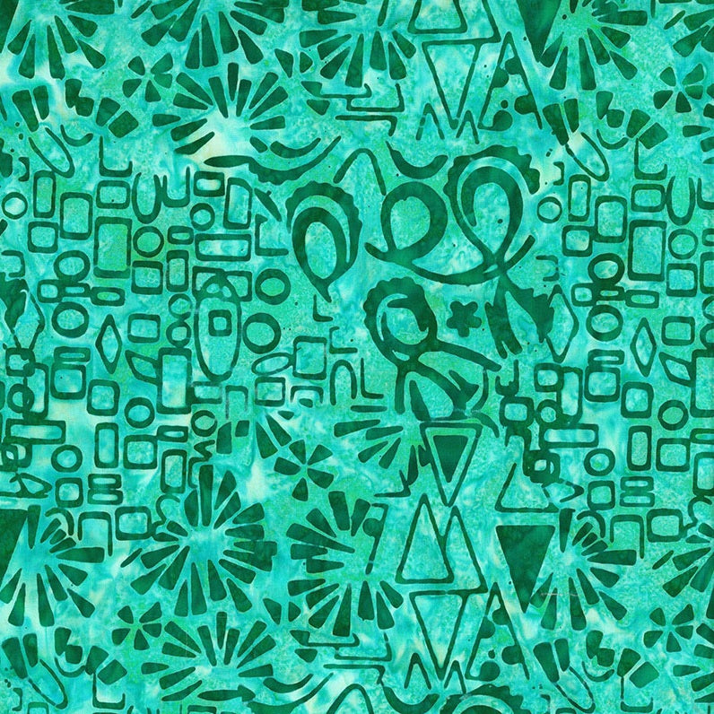 Fabric Northcott Turquoise Abstract Collage Abstraction Banyan Batiks by the Quarter Yard 83811-62
