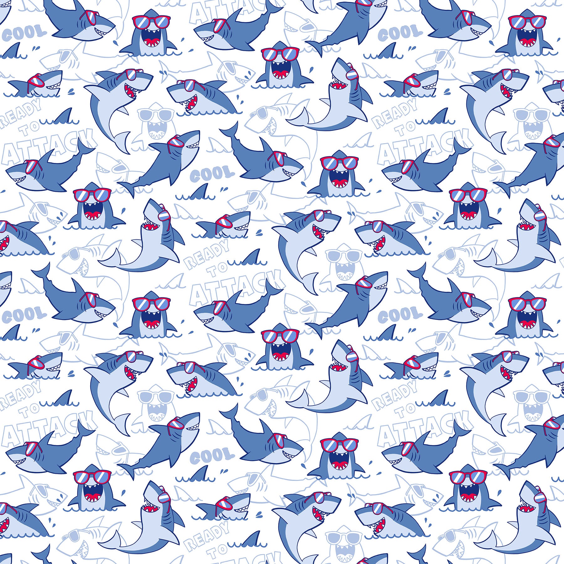 Fabric Northcott White Big Sharks Shark Attack by the Quarter Yard 28856-10
