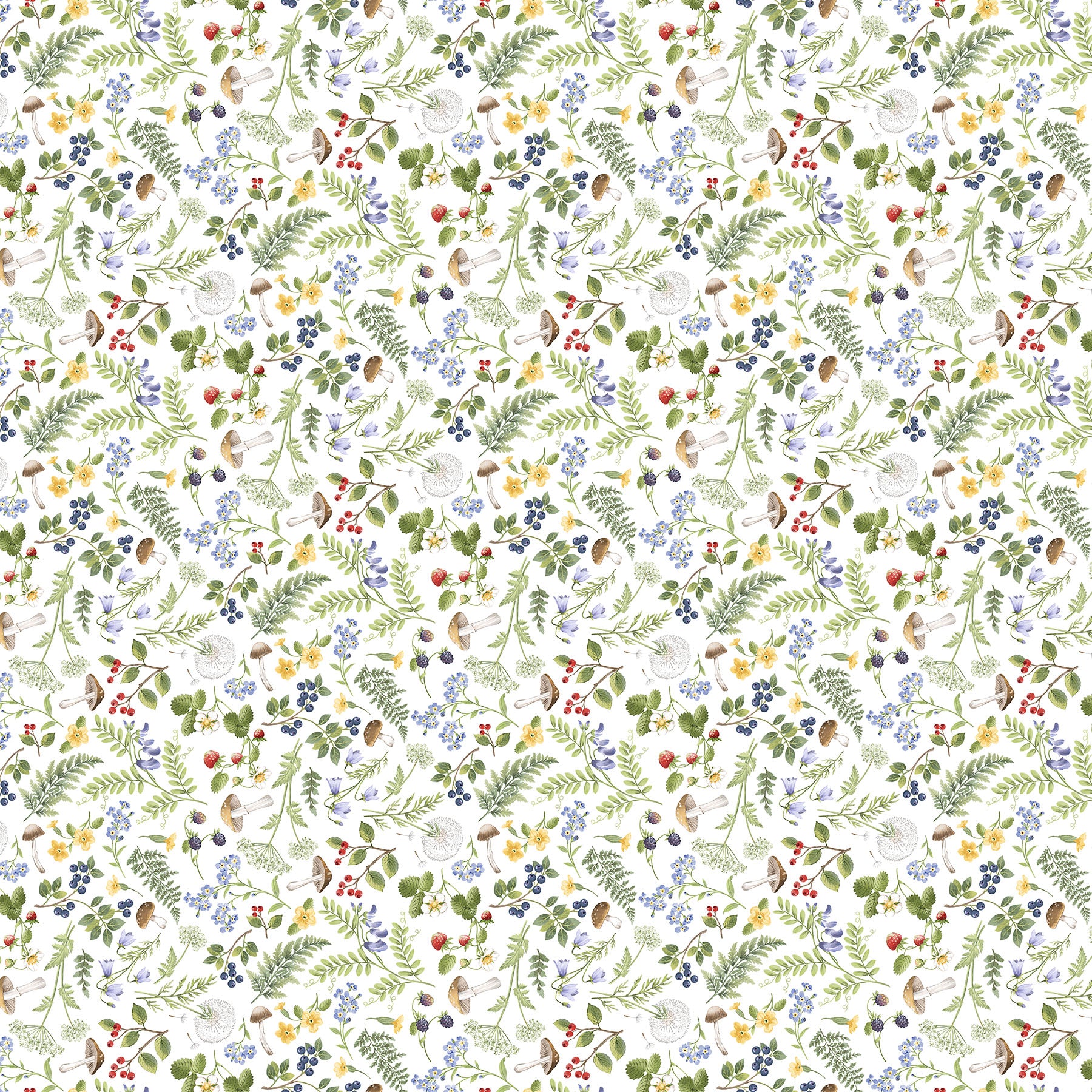 Fabric Northcott White Floral Fern Toss Country Mouse by the Quarter Yard DP29009-10