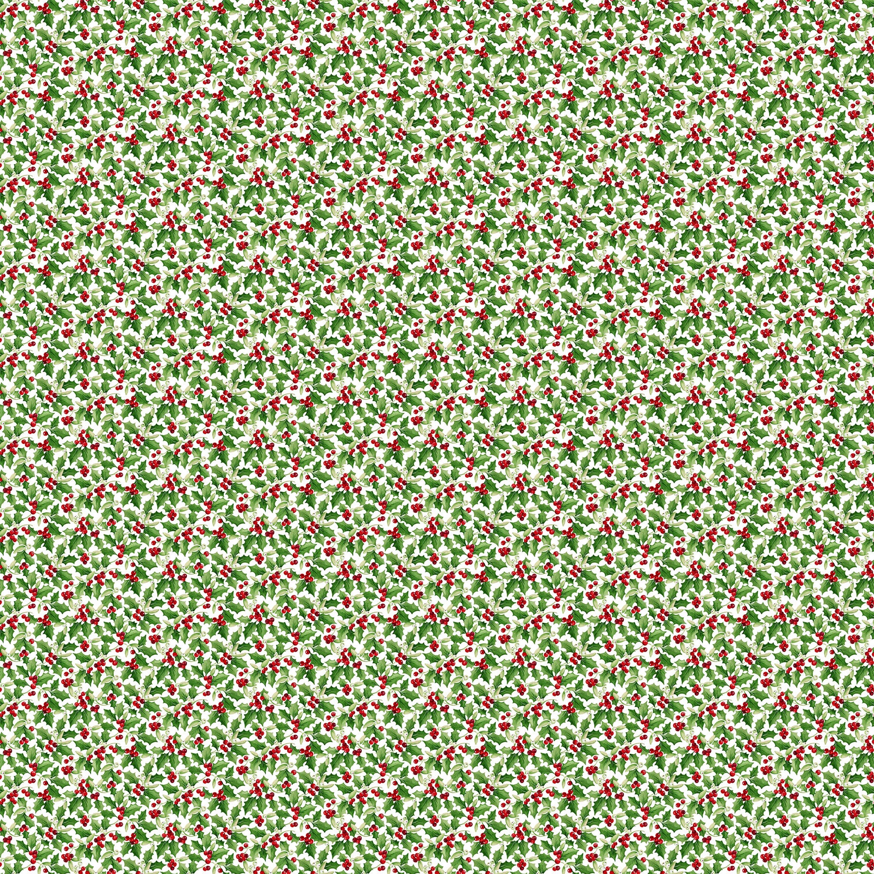 Fabric Northcott White Holly Barnyard Christmas by the Quarter Yard 28805-10