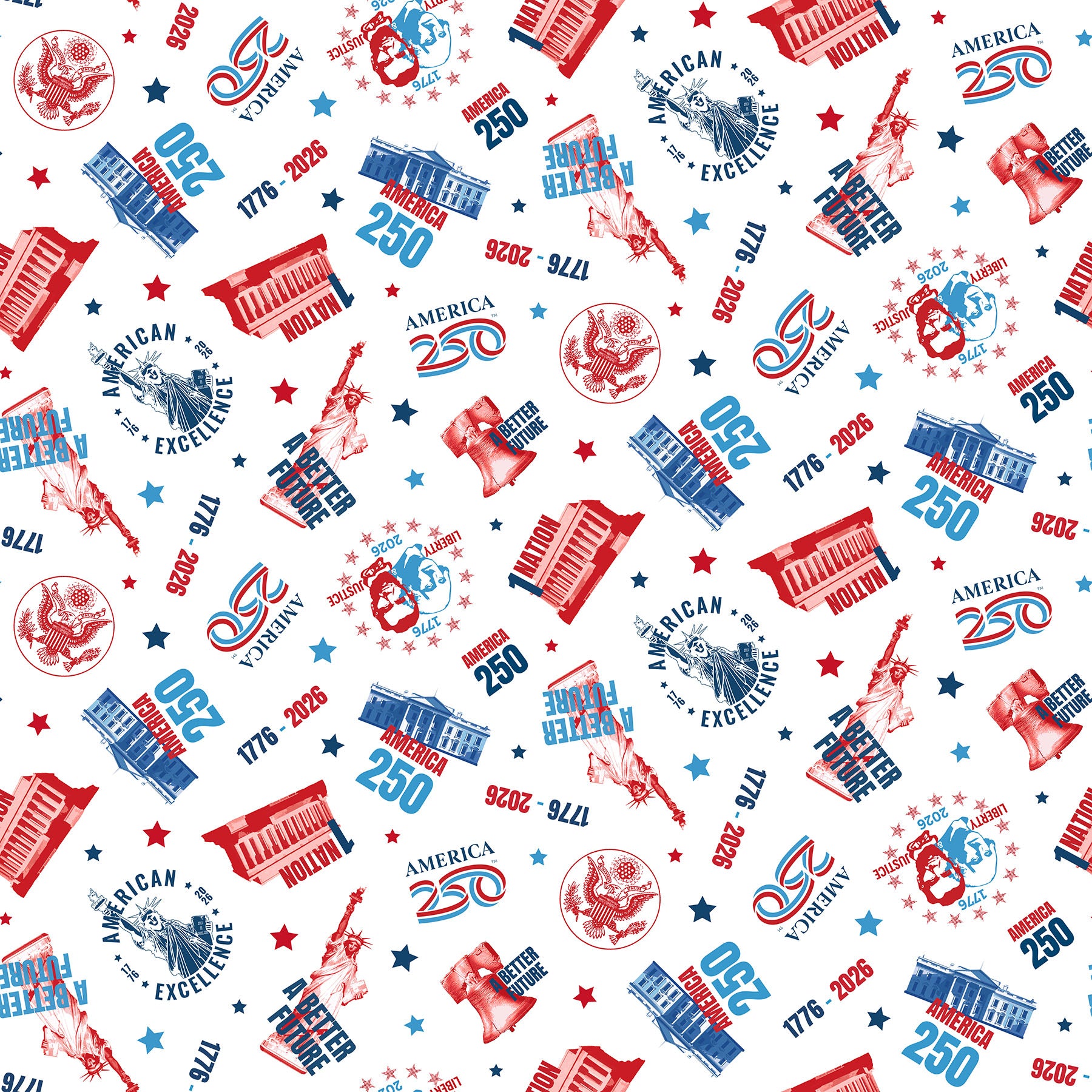 Fabric Northcott White Multi Icon Toss America 250™ by the Quarter Yard 29053-10