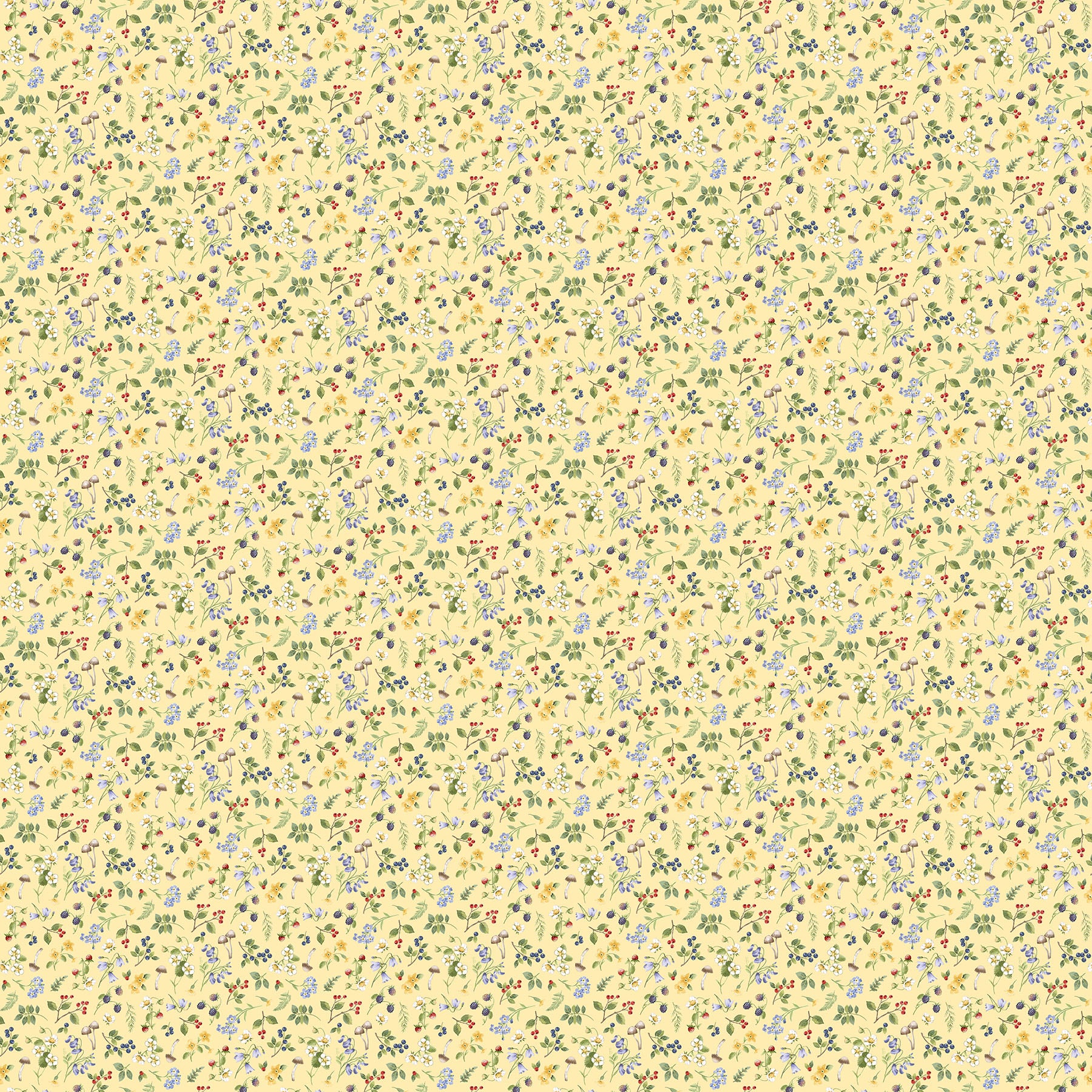 Fabric Northcott Yellow Small Floral Toss Country Mouse by the Quarter Yard DP29010-52