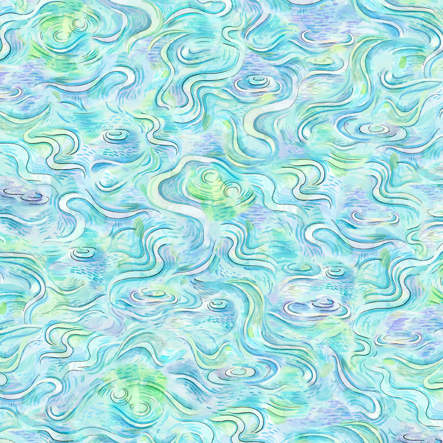 Fabric P & B Blue Green Water Ripples Pondside Pals by the Quarter Yard POND-6039-BG