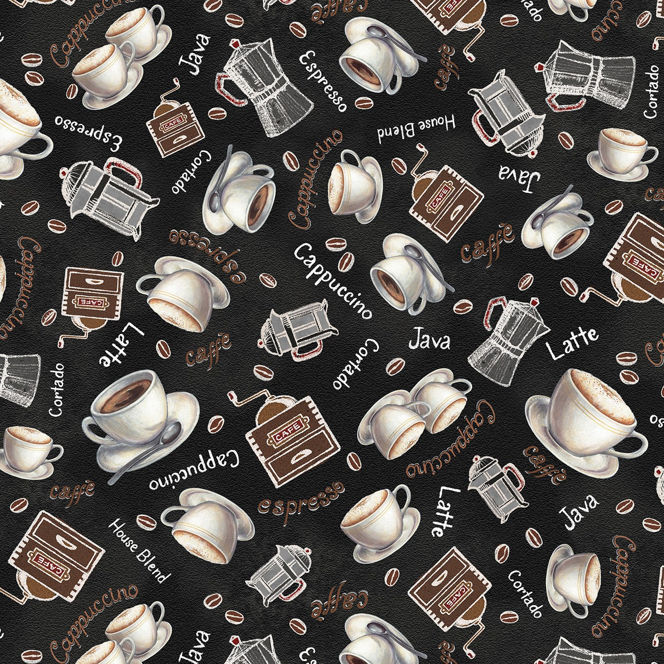 Fabric P & B Textiles Black Coffee Toss Morning Treat by the Quarter Yard MTRE6103-K