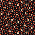 A repeating floral pattern on a black background, featuring orange and cream flowers with small pink and white geometric accents.