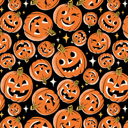 Fabric P & B Textiles Black Tossed Pumpkins Midnight Masquerade by the Quarter Yard 6261-KO