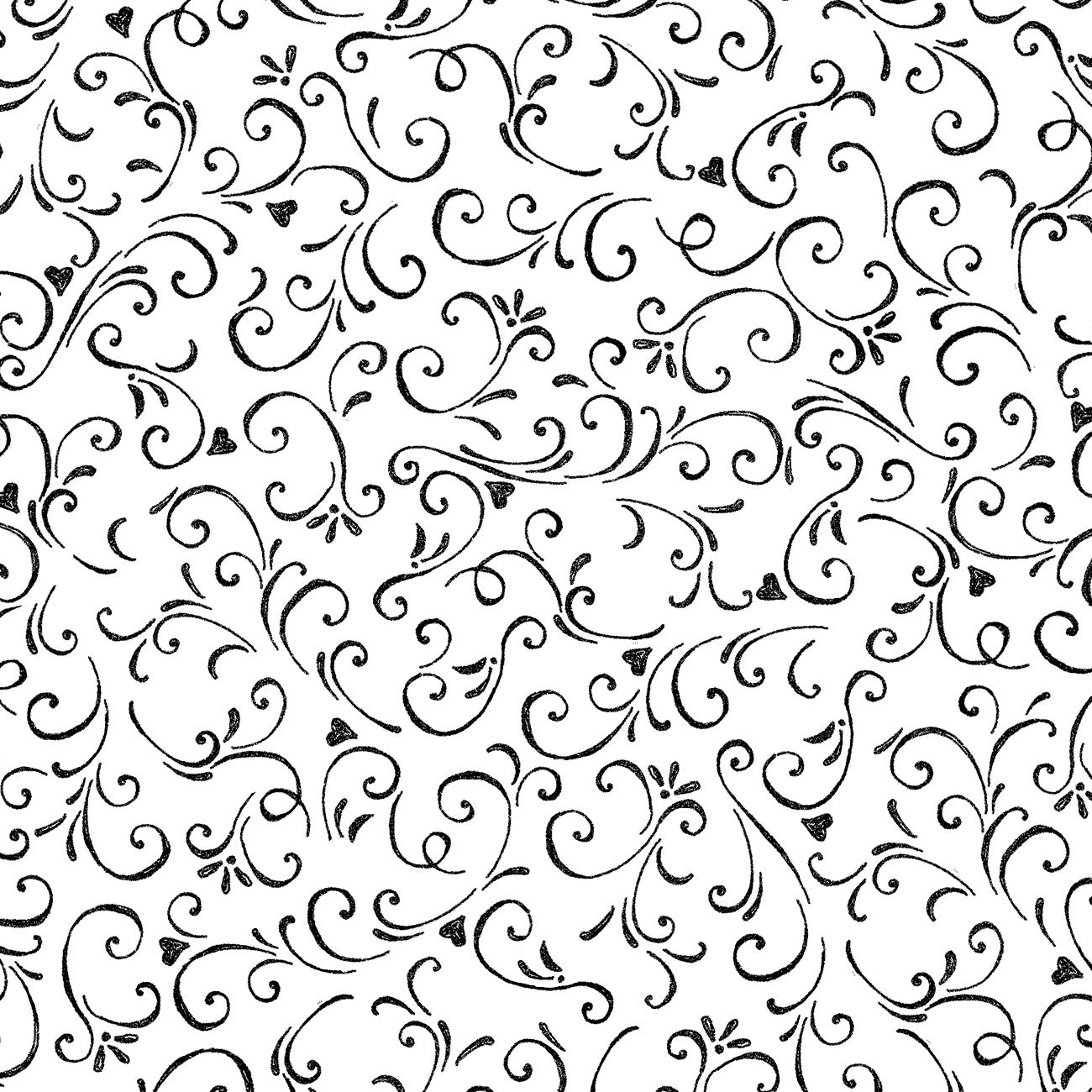 Fabric P & B Textiles Black/White Chalk Scrolls Morning Treat by the Quarter Yard MTRE6107-WK