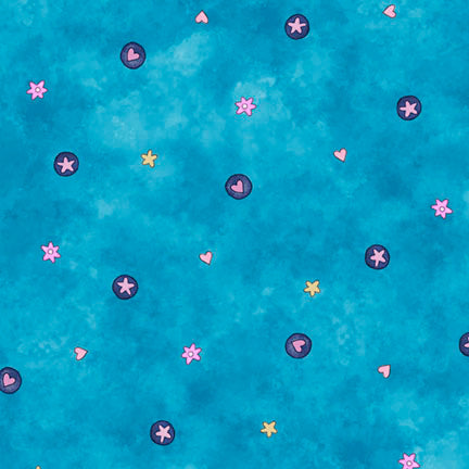 Fabric P & B Textiles Blue Icon Toss Pondside Pals by the Quarter Yard POND-6041-B