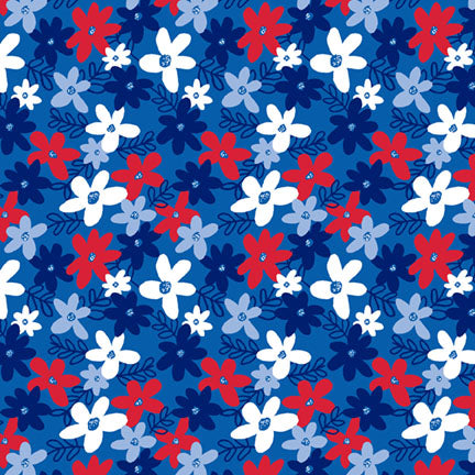 Fabric P & B Textiles Blue Sketchy Floral Patriotic Minis by the Quarter Yard PMIN6045-B