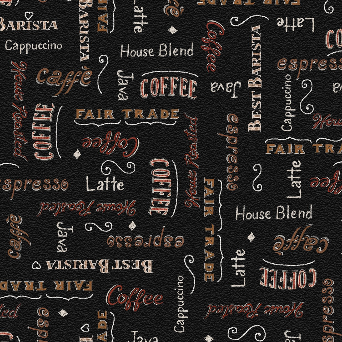 Fabric P & B Textiles Coffee Phrases 4-Way Morning Treat by the Quarter Yard MTRE6104-K