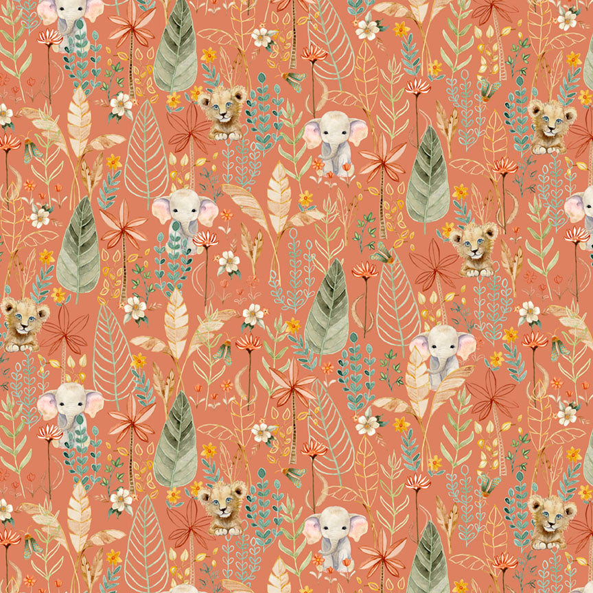 Fabric P & B Textiles Coral Packed Animal Allover Mini Menagerie by the Quarter Yard MMEN6118-DJ