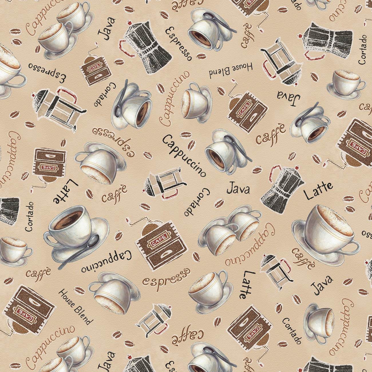 Fabric P & B Textiles Cream Coffee Toss Morning Treat by the Quarter Yard MTRE6103-NE