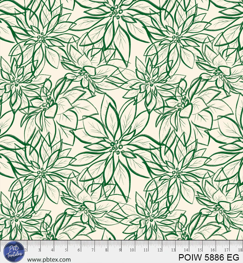 Fabric P & B Textiles Cream/Green Poinsettia 108" Wide Back by the Quarter Yard POIW5886-EG